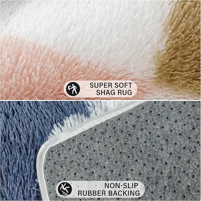 Checkered Rug 3x5 for Living Room, Modern Rainbow Shag Rug Super Soft Washable Indoor Fuzzy Carpet Non-Slip Fluffy Rugs for Bedroom Home Aesthetic Decor