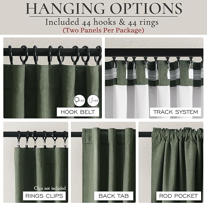 Dark Olive Green Curtains 70 Inch Length Extra Wide Pleated Black Out 96 Inch Long for Living Room, Linen Thick Sliding Glass Door Heavy Duty Insulated Large Window Drapes (70"Wx96"Lx 2Panels Loden)