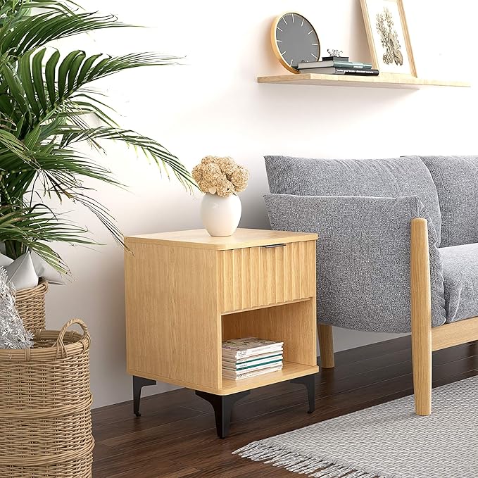 Night Stand, Two-Tier Modern Bedside Table with Open Shelf (Natural)
