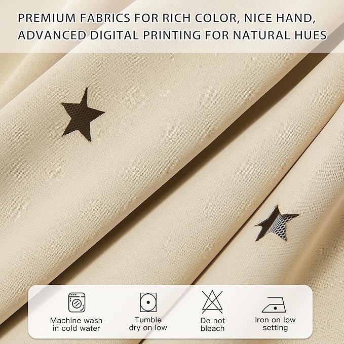 XiDi Beige Curtains with Sheer Overlay for Living Room Bedroom 2 Panels Star Hollow Out 80% Blackout Double Layer Curtains for Kids Girls Room Darkening Grommet Window Drapes with Tiebacks W52 X L63