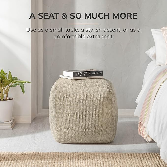 Anji Mountain 100% Handmade & Handcrafted Comfortable Home Décor Pouf Ottoman Footrest for Living Room, Bedroom, Nursery, Kidsroom, Patio Furniture - (20" x 20" x 20" - Natural)