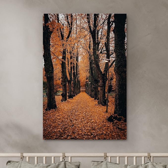 SIGNWIN Canvas Wall Art Orange Autumn Garden Path Nature Forest Realism Rustic Scenic Dramatic Multicolor Cool for Living Room - 12"x18" inches