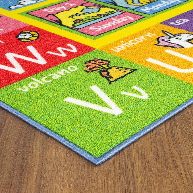 KC Cubs 5x7 ABC Alphabet, Seasons, Months & Days Rug – Educational Play Mat Carpet for Kids, Toddlers, Nursery, Classroom, Playroom, Baby Daycare