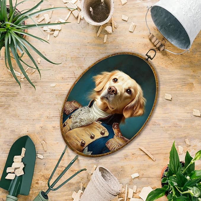 Hiuwevt Vintage Golden Retriever Oval Wall Art Decor, Golden Retriever Gifts Framed Canvas Prints, Renaissance Style Dog Oval Wall Hanging Decor for Bedroom Living Room Decorations, 8.6x11.4 Inches