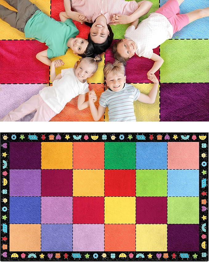 OLEEK Large Classroom Rug Elementary 6x9 - Classroom Rugs for Kids Room - Classroom Carpet Elementary - Kids playroom Rug 6 x 9 - Preschool Rugs for Classroom - Schoolgirl Style Classroom Decor