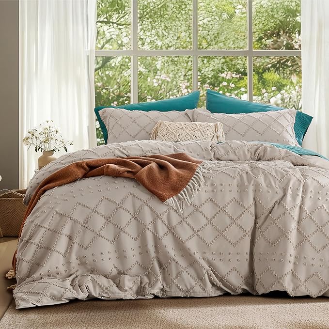 Bedsure Boho Oversized King Duvet Cover - Linen Breathable & Soft Boho Bedding, Machine Washable Comforter Cover for All Seasons, Includes 1 Duvet Cover 120"x98" with 2 Pillow Shams & Zipper Closure
