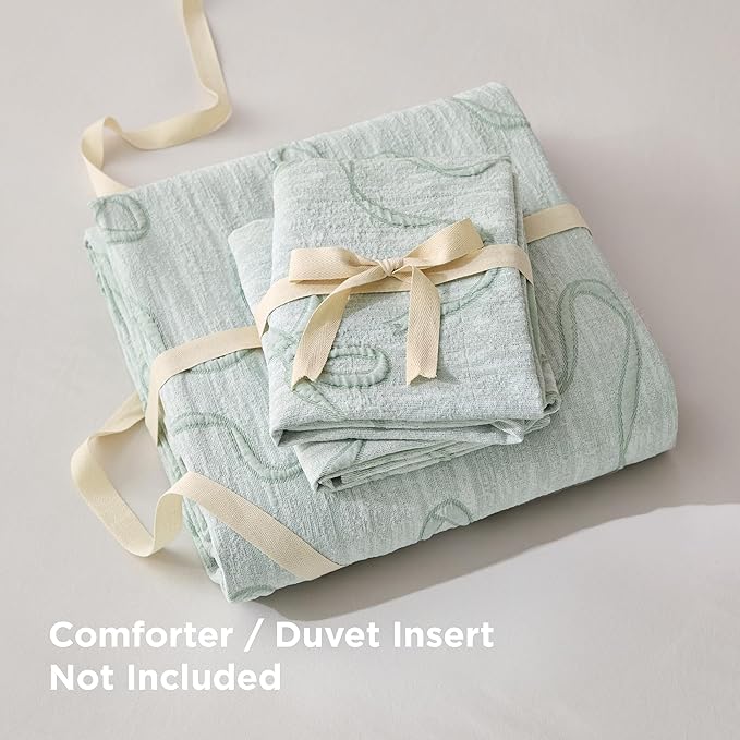 Bedsure Green Duvet Cover King Size with Bowknot Jacquard Design, Soft and Elegant Boho Bedding Set, Luxurious Craftsmanship for a Stylish Bedroom,Includes 1 104"x90" Duvet Cover & 2 Pillow Shams