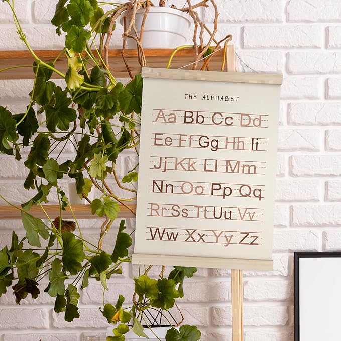 HRQKO Alphabet Numbers Poster Hanger Frame Set of 2, Girls Nursery Wall Decor, ABC Poster Wall Art with Wooden Frames, Burnt Orange Alphabet Banner Wall Hanging Decor for Toddler Playroom,12x16 Inch