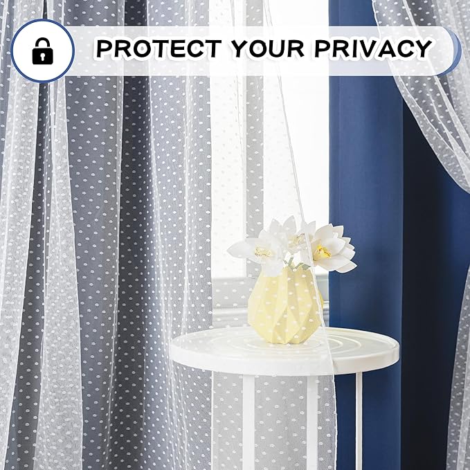 MYSKY HOME Navy Blue Blackout Curtains for Girls Bedroom & Nursery Kids Cute Curtains Double Layer with Polka Dots Sheer, Grommet Tops, 52x84 Inch Each Panel, 2 Panels
