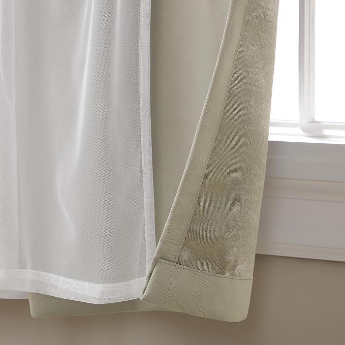 TOWN & COUNTRY LUXE Talia Double Layer Indoor Curtains, Sheer and Room Darkening Blackout, Grommet Top, Energy Efficient, 2-Pack Set, 52"x120", Cloud Grey