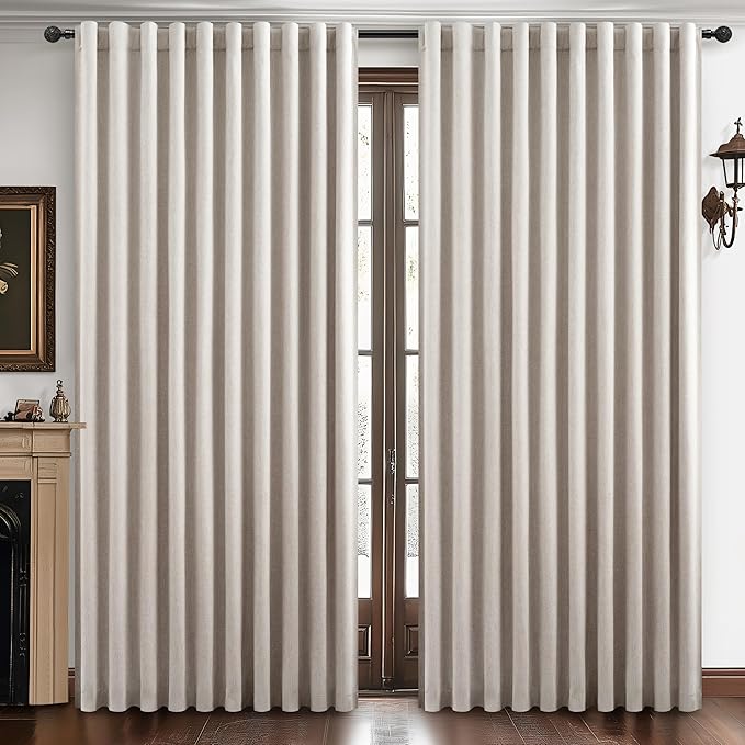 Blackout Curtains 70 Inches Extra Wide Natural Linen Curtains 84 Inch Length for Living Room, Pleated Farmhouse Bedroom Thermal Drapes for Winter Thick Window Energy Efficient 70"W x 84"L 2 Panels