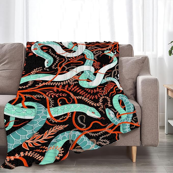 jerkboo Snake Blanket Throws Snake Gifts Snake Throw Blanket for Women Men Kids Adults Soft Warm Cozy Fleece Blanket for Couch Sofa Bed 60""x50""