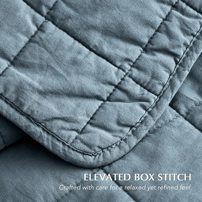 EVERGRACEHOME 100% Cotton Box Stitch Quilt Bedding Set King Size 3 Pieces, Garment-Washed Lightweight Soft Cozy Coverlet, Oversized Quilted Bedspread Sets with 2 Shams for All Season, Midnight Blue