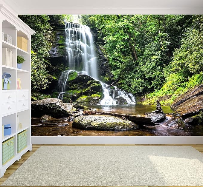 195''x120''Cascading Waterfalls in Forest Wall Mural Large Wallpaper Mural Wall Decor for Bedroom, Living Room, Kids Room(Not Self-Adhesive)