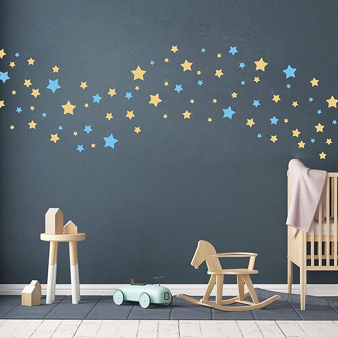 190 Pices Star Wall Decals, Matte Vinyl, Easy to Use, Removable for Kids' Bedroom, Home Decor Wall Stickers Y17 (Ice Blue, Matte Gold)