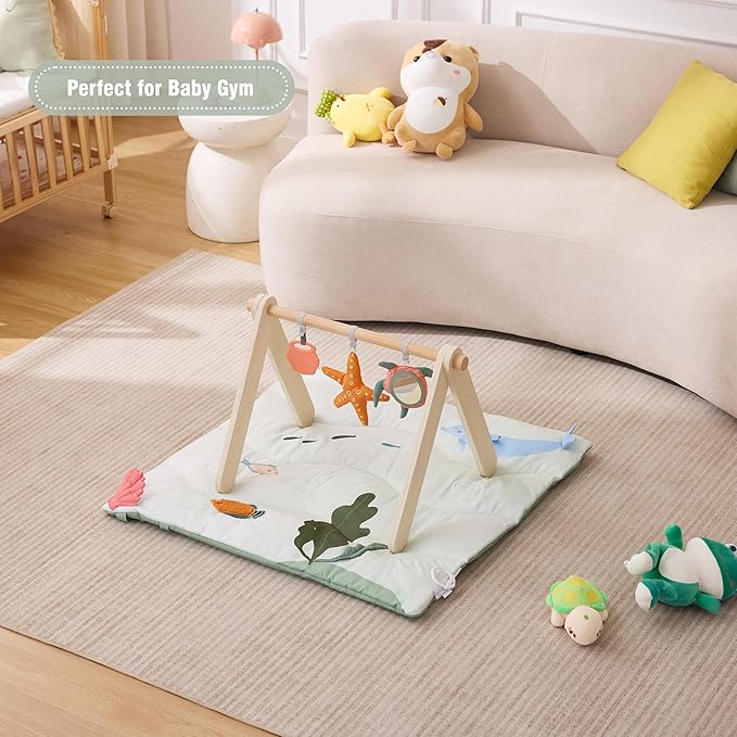 Spirich 9-in-1 Tummy Time Mat, Soft Sensory Mat for Infants, Baby Play Gym Mat with 9 Sensory Toys, Newborn Essentials Shower Gift