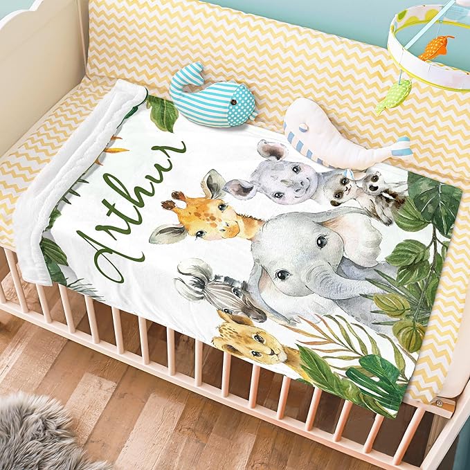 J&SBGFT Personalized Baby Boys Name Blanket Customized Baby Receiving Blanket Stroller Crib Decor Throw Custom Threaded, 30"x40" Color11