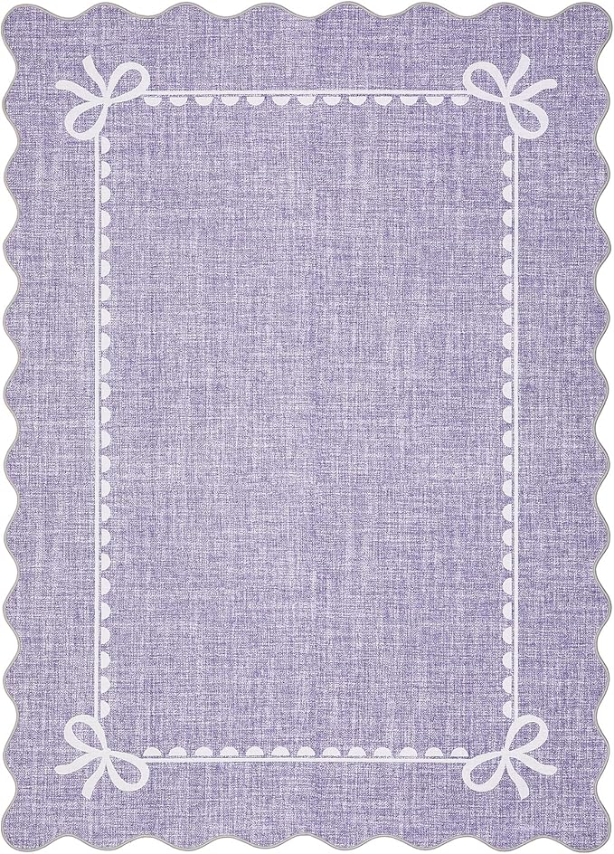 GarveeHome Scalloped Bow Rug for Living Room, Solid Purple Rug for Dorm, Washable Rugs 5x7 Soft Low Pile Non Slip Scalloped Rugs for Nursery College Bedroom Decor Kids Room Playroom