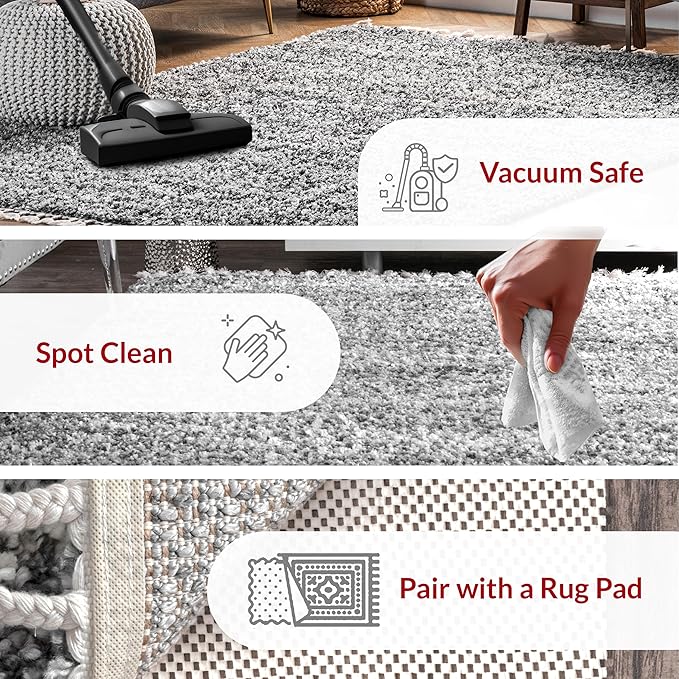 nuLOOM Brooke Shag Tasseled Area Rug - Oval 6'7" x 9' Shag Area Rug Casual Grey/Ivory Rugs for Living Room Bedroom Dining Room Nursery