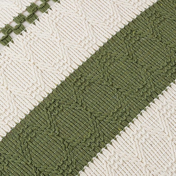 Fancy Homi Set of 2 Boho Moss Green Decorative Throw Pillow Cover 22x22 Inch for Couch Bed Sofa, Aesthetic Modern Organic Farmhouse Home Decor, Soft Cotton Cute Accent Macrame Woven Cushion Case
