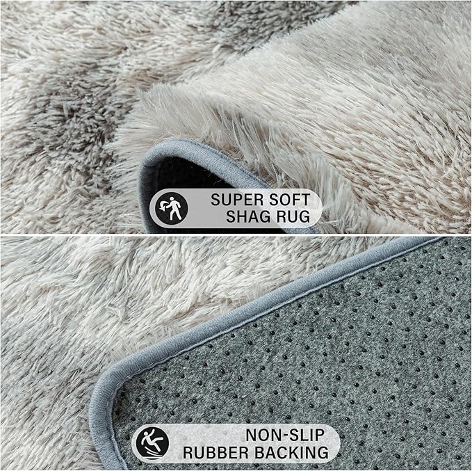 Grey Area Rugs 4x6 for Living Room, Shag Rug Washable Non-Slip Large Area Rug Super Soft Indoor Fuzzy Carpet Fluffy Rugs for Bedroom Home Aesthetic Decor