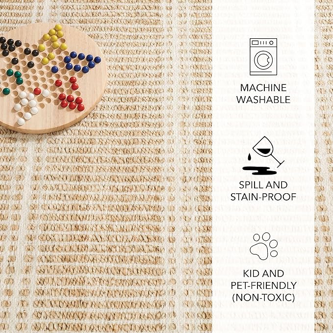 Dash and Albert Arbor Machine Washable Area Rug - 2.5' x 8' Runner Neutral Stripe Washable Accent Rug Stain-Resistant, Anti-Slip, High Traffic Kitchen, Mudroom