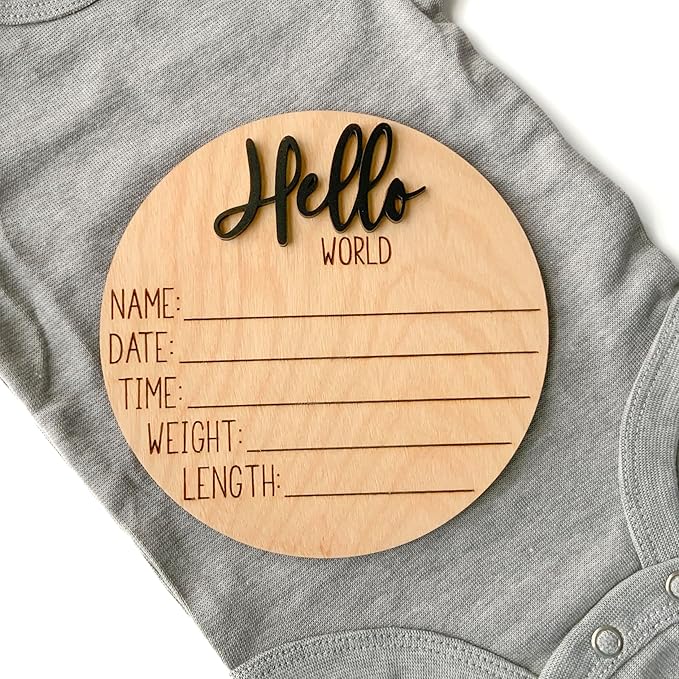 Hello World Newborn Sign, Baby Announcement Sign, Birth Announcement Sign, Hello World Nursery Sign, Baby Hospital Sign, Photo Prop for baby girl boy - (Black)