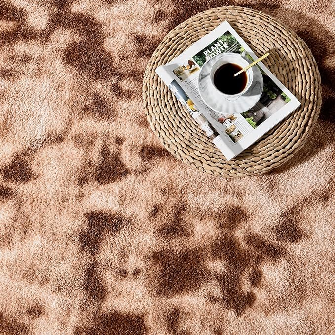 Large Soft Area Rugs for Living Room, 5 x 8 Ft Thickened Memory Foam Rug for Bedroom, Non-Slip Tie-Dyed Indoor Floor Carpet for Boys Girls Room Nursery Home Decor, Coffee