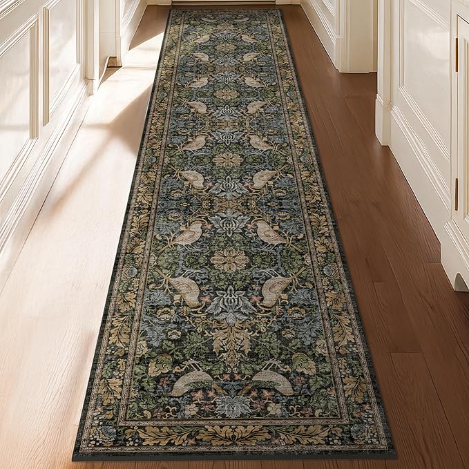 Extra Long Runner Rugs for Hallways - Farmhouse 2x10 Runners for Kitchen Laundry Room Hall Way, Washable Non Slip Low Pile Forest Animal Rugs