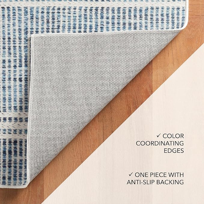 Dash and Albert Malta Blue Machine Washable Area Rug - 2' x 3' Blue Stripe Washable Accent Rug - Durable, High Traffic Areas Kitchen, Mudroom, Hallways