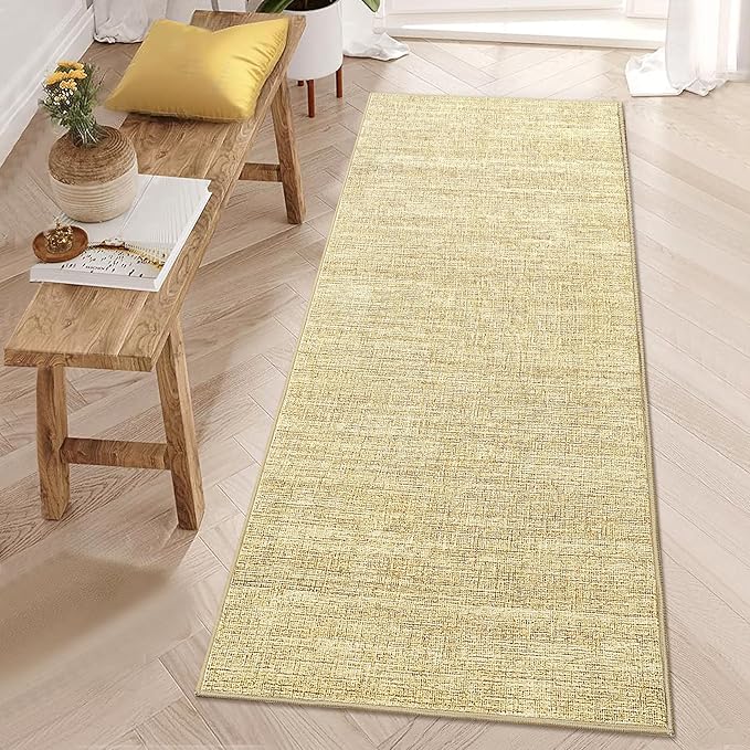Washable Runner Rug 2x6 Modern Solid Color Kitchen Runner Mat Minimalist Plain Long Runner Rug for Entryway Bedroom Bedside Non Slip Low Pile Boho Accent Solid Runner Rugs for Nursery, Tan 2'x6'