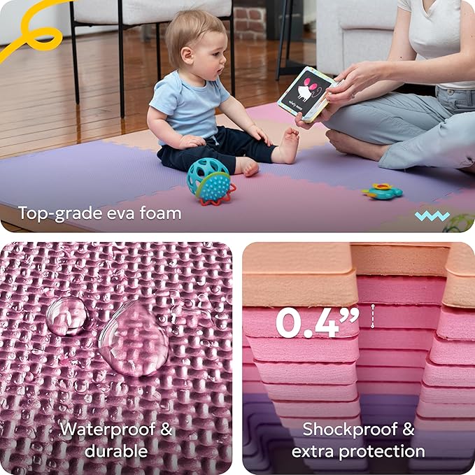 MioTetto Baby Play Mat, Soft Foam Floor Tiles for Kids. Adjustable Interlocking Foam Tiles, Fits with 74x74 Playpen Baby mat for Crawling & Development, Safe & Non-Toxic Playmat for Babies 6-12 Months