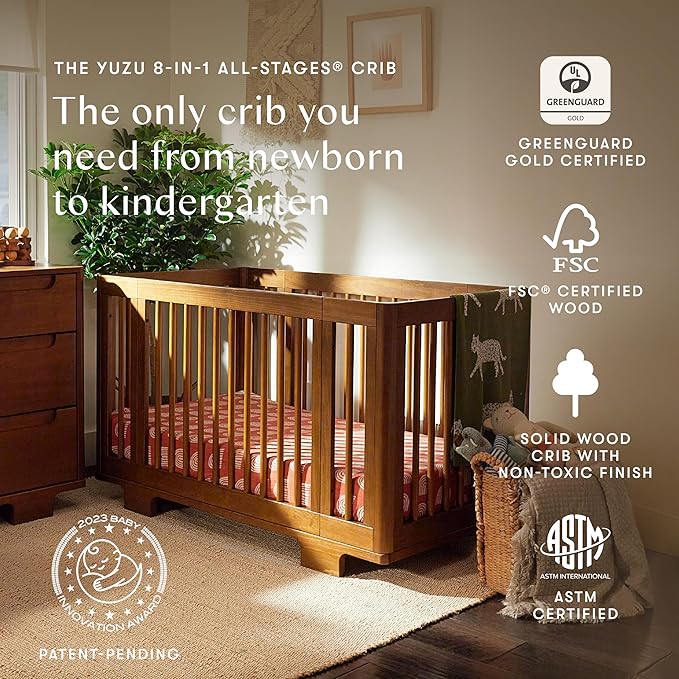 Babyletto Yuzu 8-in-1 Convertible Baby Crib - GREENGUARD Gold - Conversion Kits for Bassinet, Midi & Full-Size Convertible Crib to Toddler Bed, Daybed & Junior Baby Bed - 4 Mattress Heights - Walnut