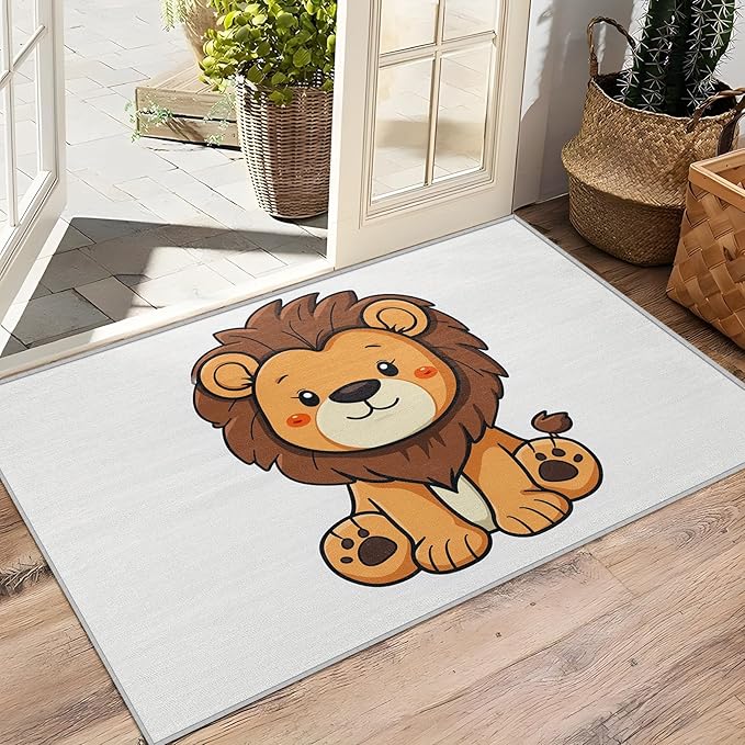 Lion Rug for Nursery - 4x5 Rug - Lion Rug - Cute Cartoon Zoo Animal Area Rug - Kids Baby Nursery Rugs - Kawaii Safari Playroom Carpet - Home Decor