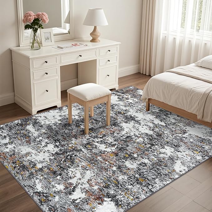 Area Rug Living Room Rugs: 5x7 Washable Rug with Anti-Slip Backing Non-Shedding Stain-Resistant Foldable Modern Abstract Carpet for Bedroom Dining Room Nursery Home Office (Gray/Multi)