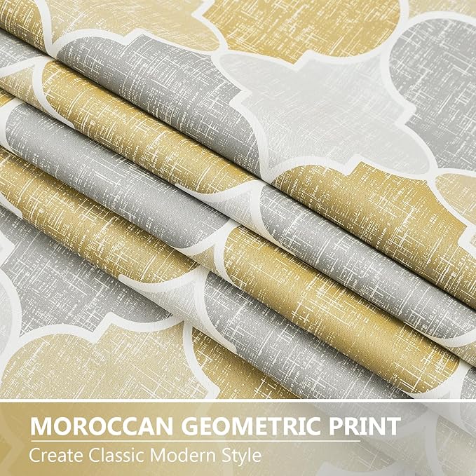 Gray Yellow Full Blackout Curtains 84 Inches Long for Living Room Bedroom Moroccan Geo Print Window Treatments Panels Thermal Insulated Privacy Grommet Top Lined Drapes, 52x84, 2 Panels