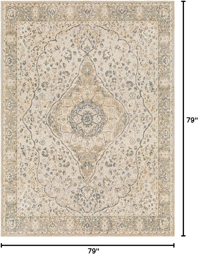 Mark&Day Washable Rugs, 7ft Round Eminence Traditional Camel Area Rug, Brown Beige Yellow Carpet for Living Room, Bedroom or Kitchen (6'7" Round, Machine Washable)