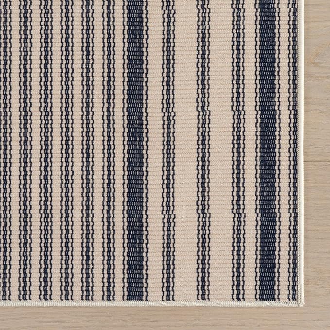 Dash & Albert Axiom Navy Machine Washable Rug, Runner-2.5 X 8 Feet, Blue/Ivory Stripe Pattern