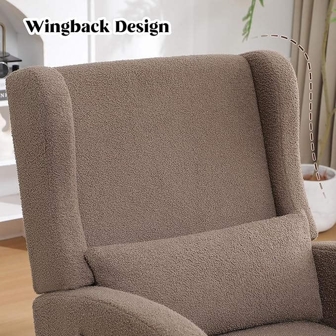 Rocking Chair Nursery with Foot Rest,Teddy Nursery Rocking Chairs, Wingback Nursing Glider Rocker Chair with Pillow and High Back for Nursery, Living Room, Bedroom, Coffee