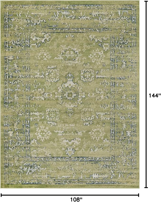 Rugs.com Charleston Collection Rug – 9' x 12' Green Low-Pile Rug Perfect for Living Rooms, Large Dining Rooms, Open Floorplans