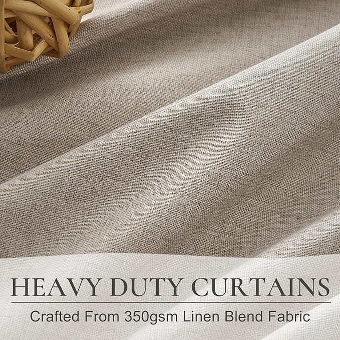 Full Blackout Taupe 102 Inch Long Curtains for Sliding Glass Doors 2 Panels Set, Rustic Country Linen Blend Greyish Flax Heavy Burlap Drapes Pin Hooks&Rings Back Tab Large Window Curtain (50"Wx102"L)