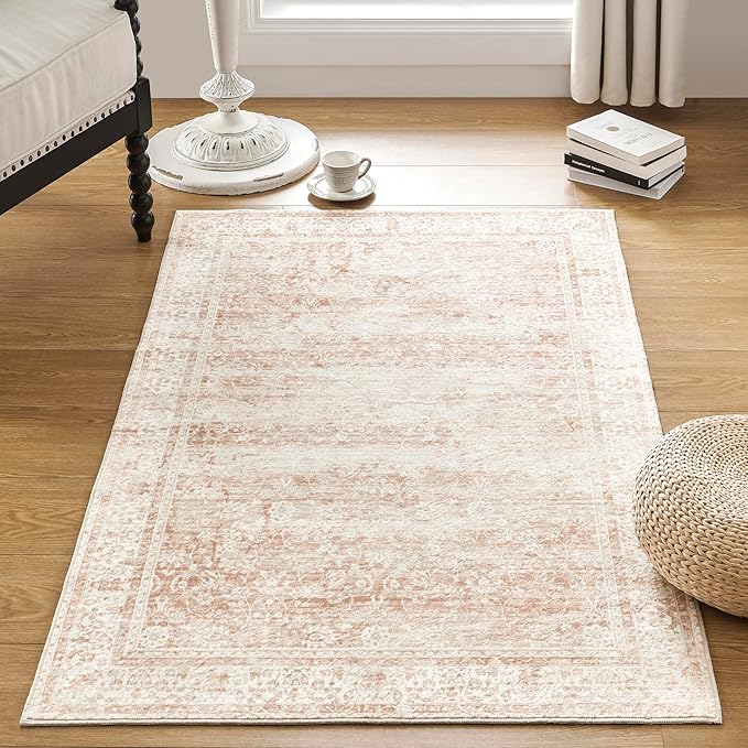 Pink Boho Font Door Mat for Indoor Entrance Washable Non Slip Cute Vintage Floral Aesthetic 4x6 Area Rugs for Entryway Entry