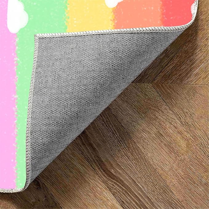 Soft Rainbow Area Rugs Girl's Bedroom Fluffy Colorful Rugs Cute Floor Mats Furry Children's Play Mats White Cloud Rainbow Prints Living Room Kids Room Nursery Home Decor 5x7ft