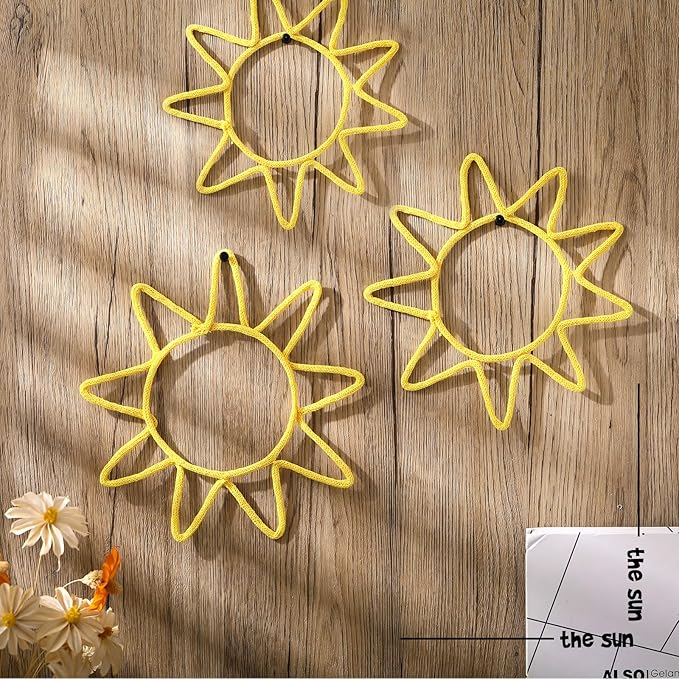 Wesiti 3 Pcs You Are My Sunshine Wall Decor Knitted Wire Sunshine Nursery Decor 7.87-9.84 Inch Wall Hanging Boho Sun Nursery Decorations for Bedroom Girl Home