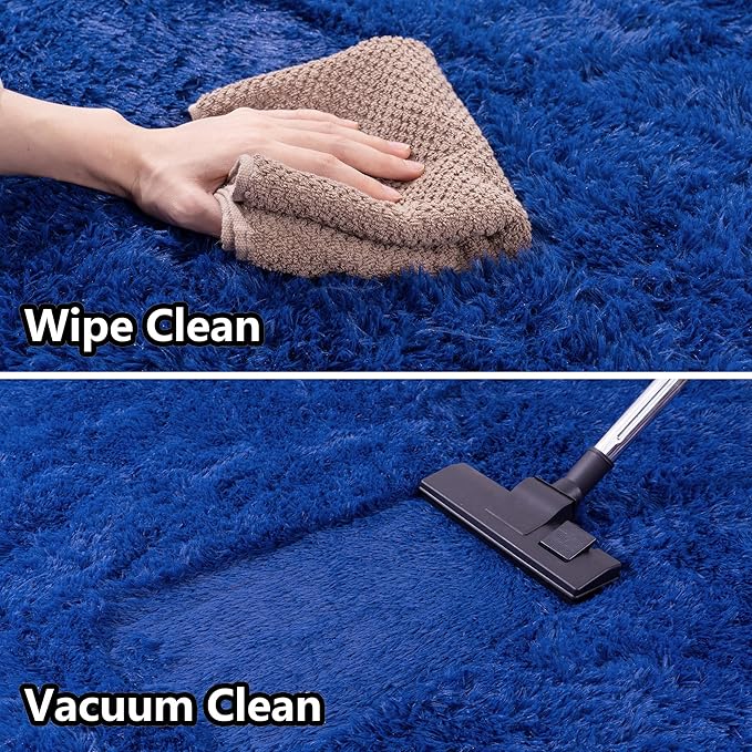 Navy Area Rug 8x10 - Super Soft Fluffy Rug for Living Room & Bedroom - Dark Blue Clearance