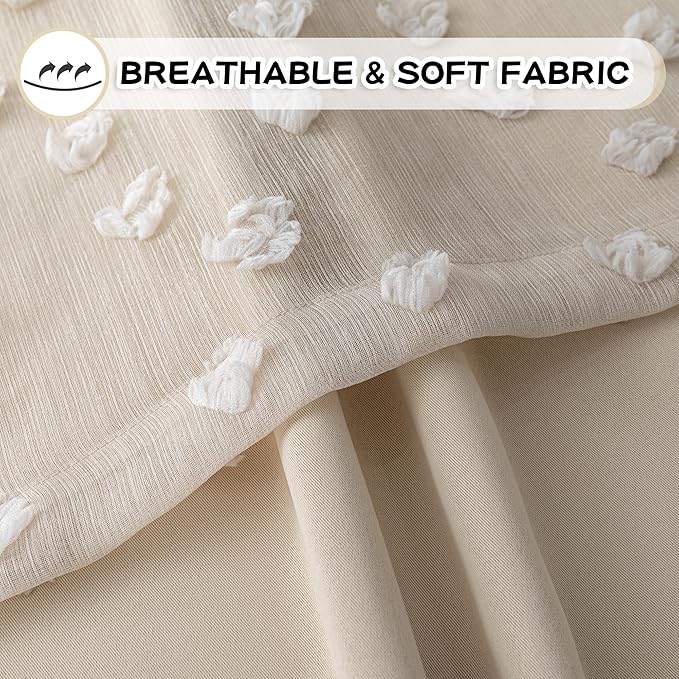 MYSKY HOME Beige Curtains for Bedroom 95 Inches Long Living Room Curtain with Beige Pom Pom Sheer for Dining Room Grommet Double Layer Nursery Curtain Toddler Room Darkening Window Drapes 52 Wide