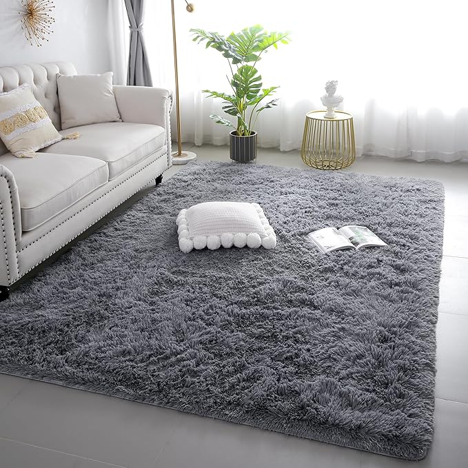 3x5 Grey Fluffy Shag Rug for Bedroom Soft Plush Fuzzy Washable Non Slip Carpet, Modern Floor Cozy Furry Shaggy Small Area Rug for Living Room, Kids Baby Boys Girls Nursery Dorm Room