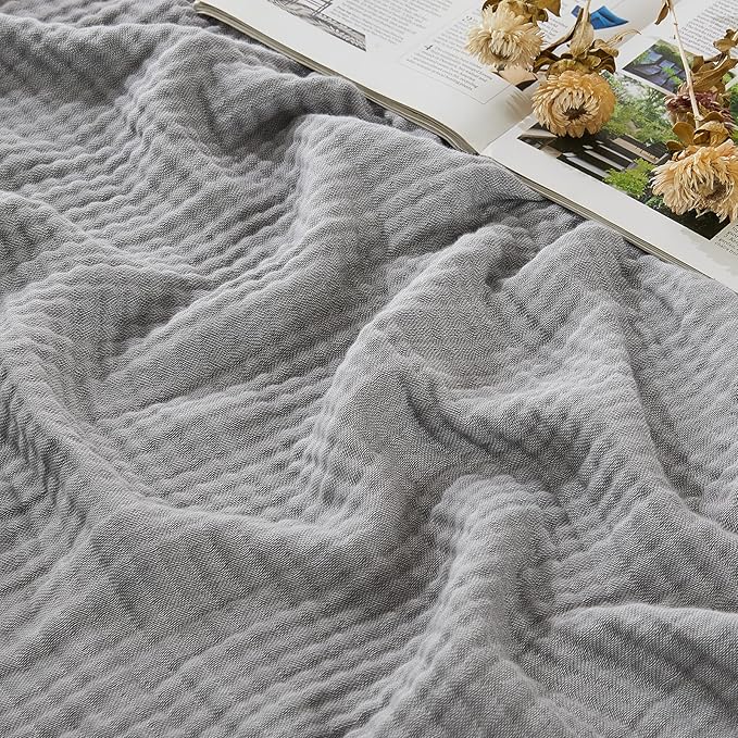 EMME Cotton Muslin Twin Blanket Breathable Gauze Soft Lightweight Blankets Adults Gifts for Women (Heather Grey, 60"x80")