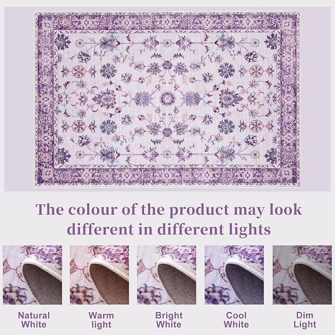 Tangsoo Small Rug 2x3 Washable Entry Rug for Entryways Non-Slip Vintage Floral Throw Area Rugs Purple Boho Rugs Distressed Floor Carpet Soft Low Pile Door Mat for Entrance Bedroom Kitchen Foyer Decor