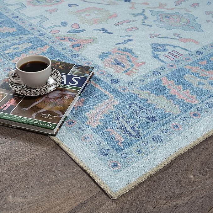 Fame Rugs Blue Modern Oushak Rug 2'6"x13, Vintage Turkish Colorful Oriental Antique Inspired Long Runner Rugs, Luxury Living Room Bedroom (995BB, 2'6" x 13')